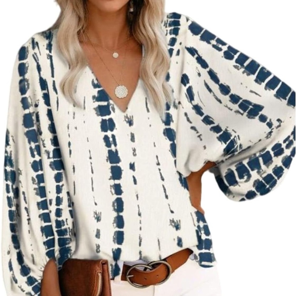 Bengbobar Shirts for Women Fall Lantern Long Sleeve Casual Fall Tops V Neck- Sm